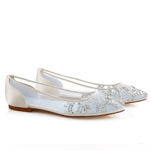Bella Belle Crystal Embellished Clear Flats with Rhinestones and Blue Insole - Picture 2 of 4